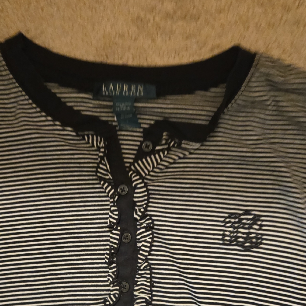 Lauren Black and White Stripe Pajama Set.
